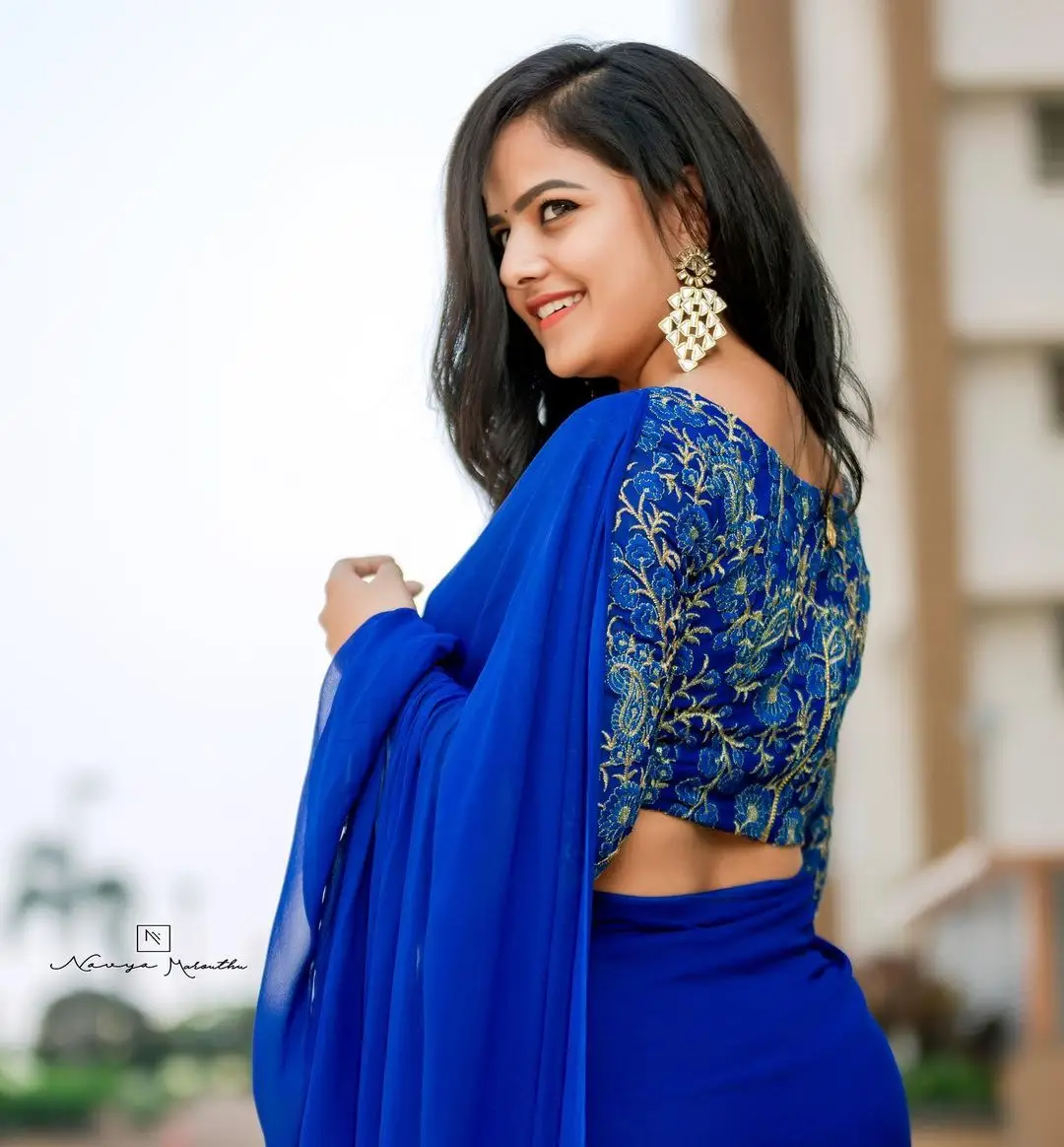 Vaishnavi Chaitanya Wearing Blue Saree Designer Blouse